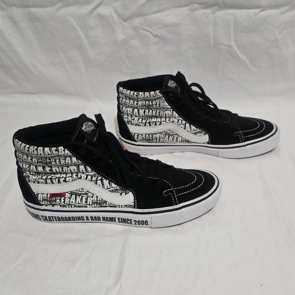 Vans X Baker Sk8-Hi Pro - Black White BAKER SKATEBOARDING - Sz 9US